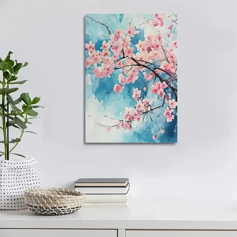 Beautiful Vibrant Pink Floral Cherry Blossom Painting 40x60cm Metal Print Ready to Hang - Bella Home Decor
