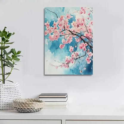 Beautiful Vibrant Pink Floral Cherry Blossom Painting 40x60cm Metal Print Ready to Hang - Bella Home Decor