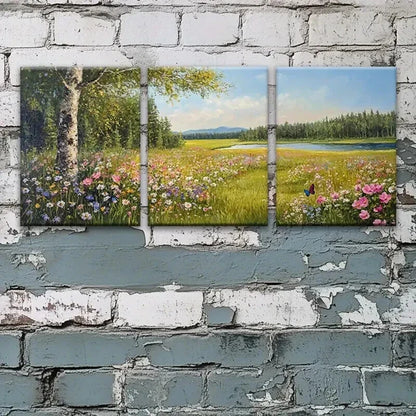 3pcs Vibrant Meadow with Flowers Décor Perfect Wall Art Set Canvas Framed 40x60cm - High Quality Print 100% Australian Made Wall Canvas Ready to Hang - Bella Home Decor