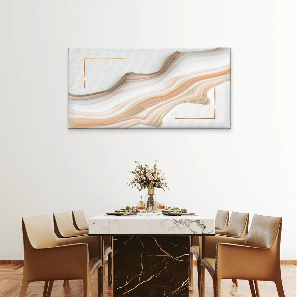 Abstract Marble Wave and Gold Design Wall Art Canvas Office Home Framed 120x60cm