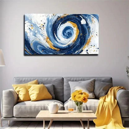 Abstract White Golden Blue Wall Art Canvas Office Home Room Framed 120x60cm
