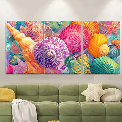 3pcs Colorful Seashell and Starfish Design Metal Print Ready to Hang Art - Bella Home Decor