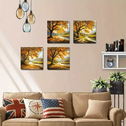 4pcsContemporary autumn treeWall Art Canvas Framed