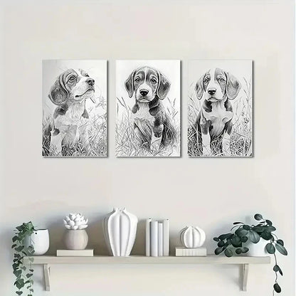 3pcs Black and White Dog BWD  Wall Art Canvas Framed 40x60cm - High Quality Print 100% Australian Made Wall Canvas Ready to Hang - Bella Home Decor