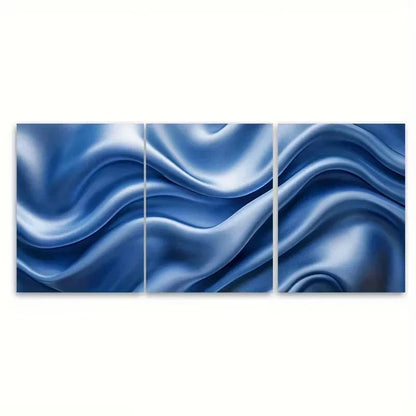 3pcs Elegant Blue Satin Abstract Wall Art Set Canvas Framed 50x70cm - High Quality Print 100% Australian Made Wall Canvas Ready to Hang