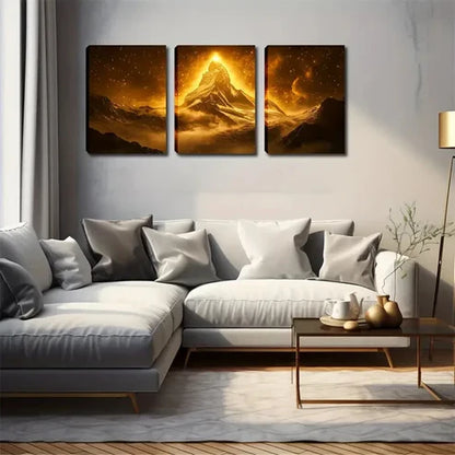 3pcs Golden Light Shining Magic Hilltop Abstract Wall Art Canvas Unframed - High Quality Print 100% Australian Made Wall Canvas - Bella Home Decor