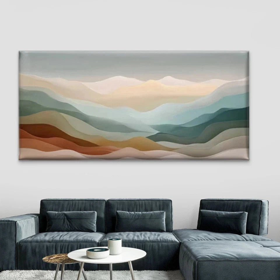 Soft Waves Abstract Landscape Wall Art Canvas Office Home Room Framed 120x60cmc