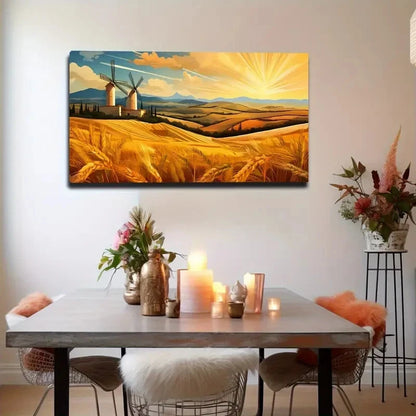 Dutch Windmill & Golden Wall Art Canvas Office Home Room Framed 120x60cm
