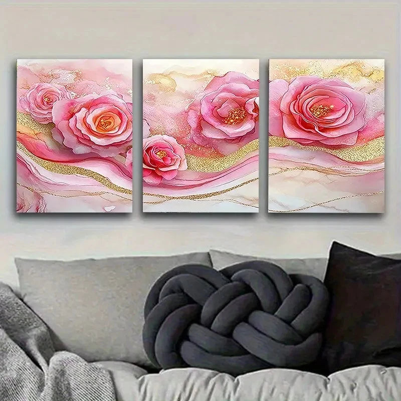3pcs Elegant Pink Roses Wall Art Set Canvas Framed 40x60cm - High Quality Print 100% Australian Made Wall Canvas Ready to Hang - Bella Home Decor