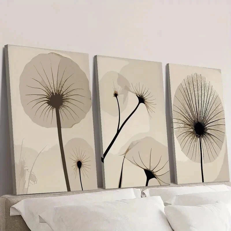 3pcs Beige Botanical Line Floral Decoration Wall Art Set Canvas Framed 50x70cm - High Quality Print 100% Australian Made Wall Canvas Ready to Hang
