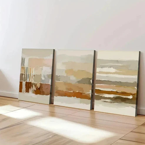 3pcs Abstract Geometric Beige Earth Tone Nordic Wall Art Canvas Unframed - High Quality Print 100% Australian Made Wall Canvas - Bella Home Decor