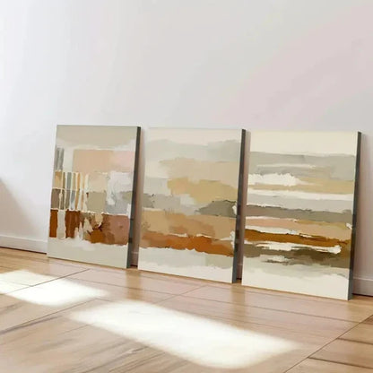 3pcs Abstract Geometric Beige Earth Tone Nordic Wall Art Canvas Unframed - High Quality Print 100% Australian Made Wall Canvas - Bella Home Decor