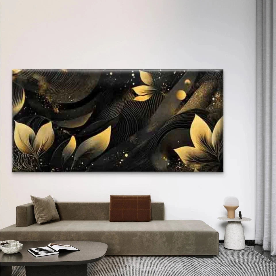 Black and Golden Abstract Wall Art Canvas Office Home Room Framed 120x60cm