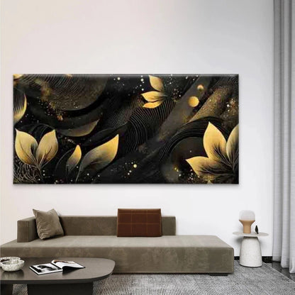 Black and Golden Abstract Wall Art Canvas Office Home Room Framed 120x60cm