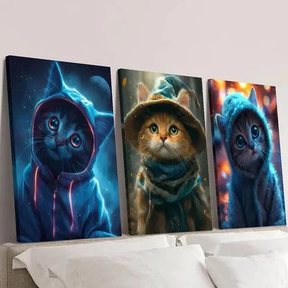 3pcs Cute Cat Art Wearing Clothes Wall Art Canvas Unframed – High Quality Print 100% Australian Made Wall Canvas - Bella Home Decor