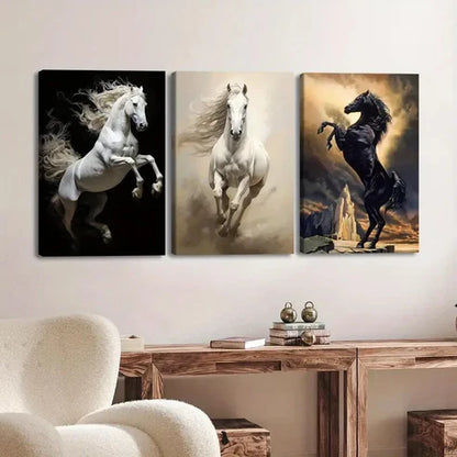 3pcs Horse Paintings Running Horse Black & Gold Wall Art Set Canvas Unframed - High Quality Print 100% Australian Made Wall Canvas