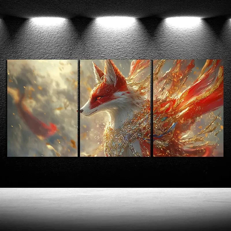 3pcs Beautiful Red Fox Stunning Red Eyes Metal Print Ready to Hang Art - Bella Home Decor