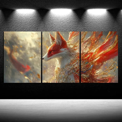 3pcs Beautiful Red Fox Stunning Red Eyes Metal Print Ready to Hang Art - Bella Home Decor