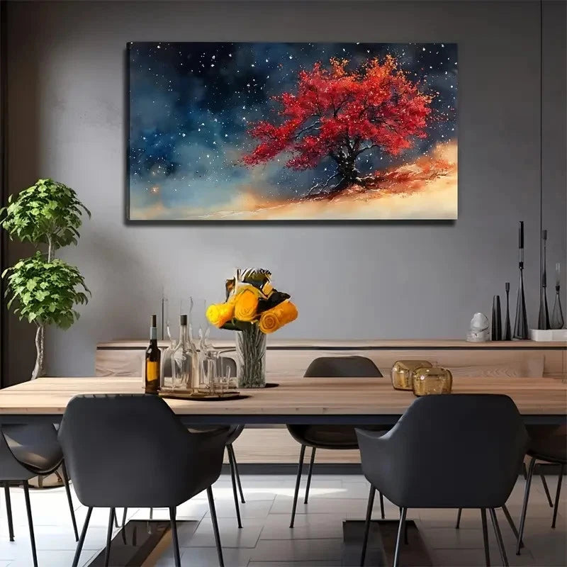 Black Red Tree Perfect Wall Art Canvas Office Home Room Framed 120x60cm