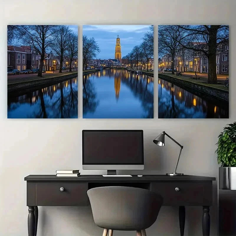 3pcs Groningen Netherlands Cityscape Perfect Wall Art Set Canvas Framed 50x70cm - High Quality Print 100% Australian Made Wall Canvas Ready to Hang