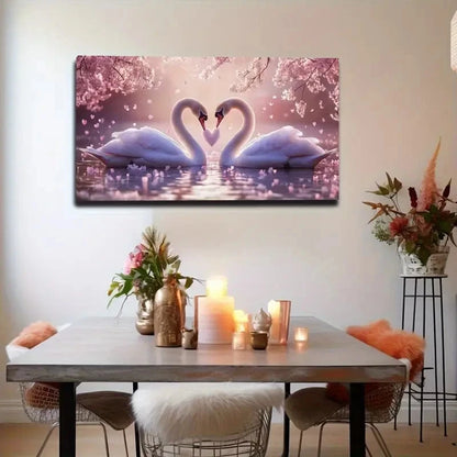 Swans & Cherry Blossoms Wall Art canvas office home room framed 120x60cm - Bella Home Decor