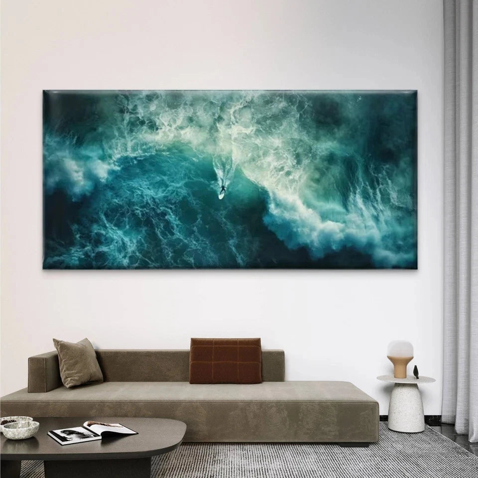 Ocean Waves with Dynamic Surfin Wall Art Canvas Office Home Room Framed 120x60cm