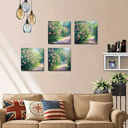 4pcsBlooming Rose Garden Wall Art Canvas Framed