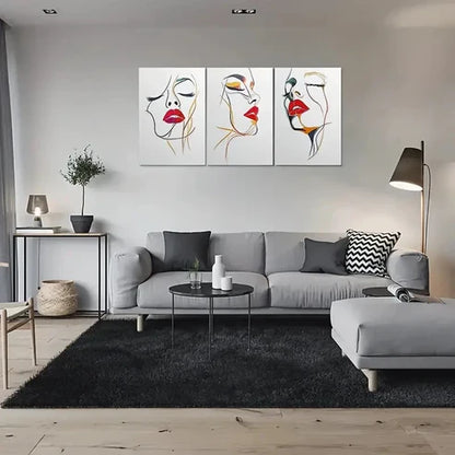 3pcs Minimalist Face Painting Wall Art Set Canvas Unframed - High Quality Print 100% Australian Made Wall Canvas
