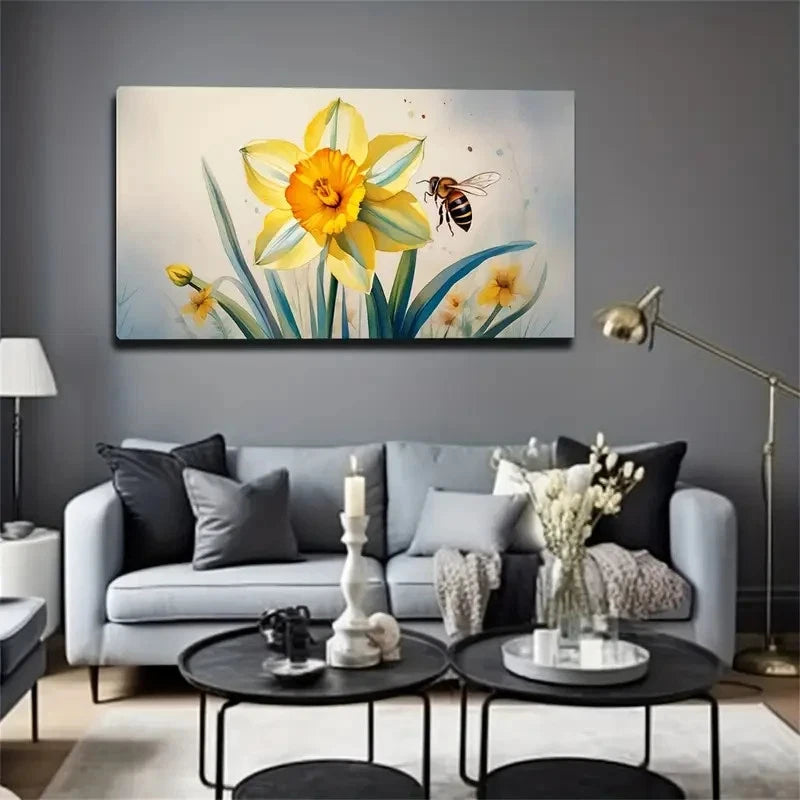 Mysterious Yellow Flowers Wall Art Canvas Office Home Room Framed 120x60cm