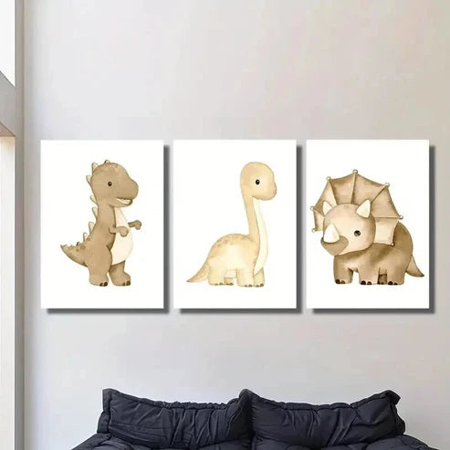 3pcs Cartoon Dinosaur Animal Themed Wall Art Set Canvas Unframed - High Quality Print 100% Australian Made Wall Canvas