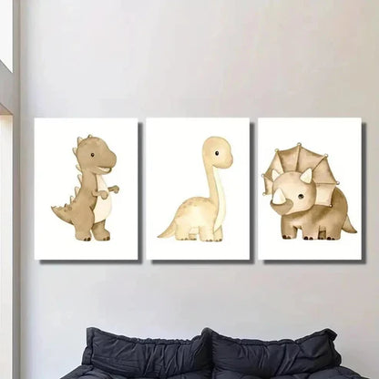 3pcs Cartoon Dinosaur Animal Themed Wall Art Set Canvas Unframed - High Quality Print 100% Australian Made Wall Canvas