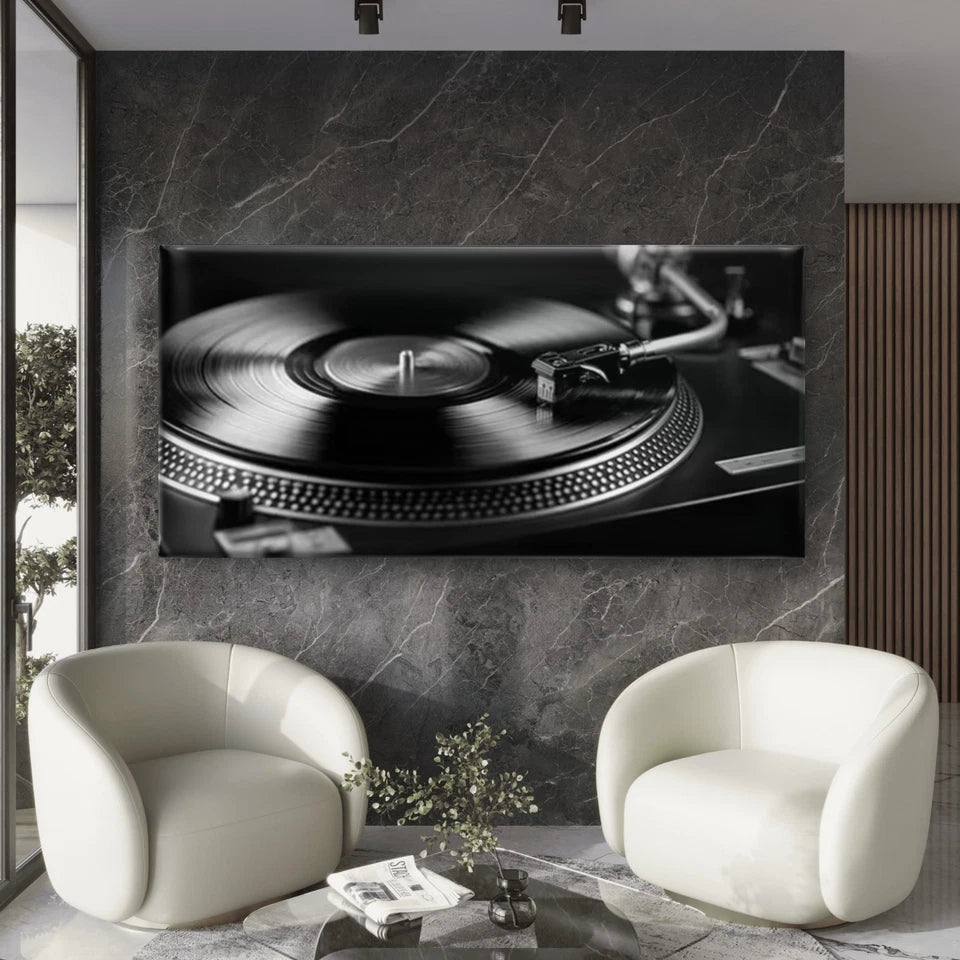 Retro Vinyl Record Player Wall Art Canvas Office Home Room Framed 120x60cm