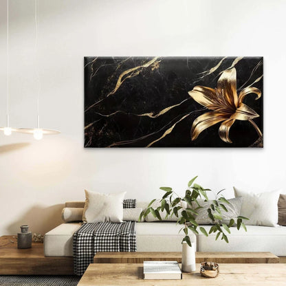 Golden Lily Wall Art Canvas Office Home Room Framed 120x60cm - Bella Home Decor
