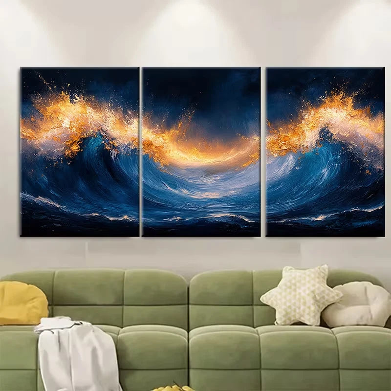 3pcs Abstract Boho Wall Art Blue MinimaList Metal Print Ready to Hang Art - Bella Home Decor