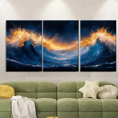 3pcs Abstract Boho Wall Art Blue MinimaList Metal Print Ready to Hang Art - Bella Home Decor