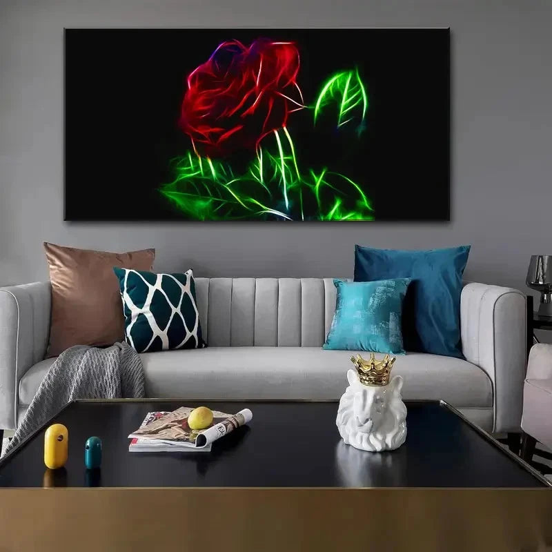 Floral Modern Red Rose Wall Art Canvas Office Home Room Framed 120x60cm