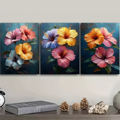 3 PCS Hibiscus Flowers Canvas Floral Wall Art Set Canvas Unframed - High Quality Print 100% Australian Made Wall Canvas - Bella Home Decor