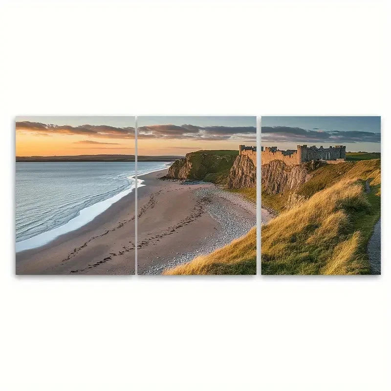 3pcs Iconic Castle and Beach Prints RY   Wall Art Set Canvas Framed 40x60cm - High Quality Print 100% Australian Made Wall Canvas Ready to Hang