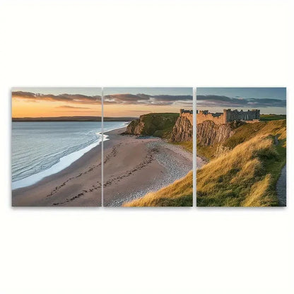 3pcs Iconic Castle and Beach Prints RY   Wall Art Set Canvas Framed 40x60cm - High Quality Print 100% Australian Made Wall Canvas Ready to Hang