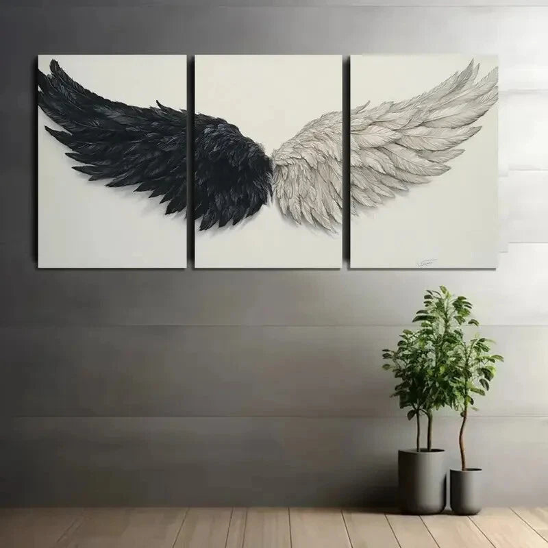 3pcs Rustic Black & White Feather Metal Print Ready to Hang Art - Bella Home Decor