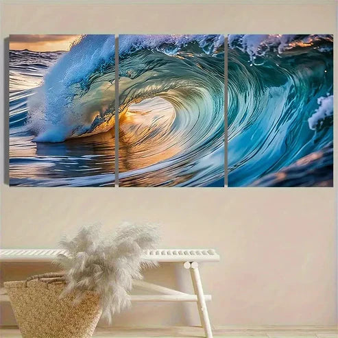 3pcs Dynamic Ocean Wave Photography Wall Art Set Canvas Unframed - High Quality Print 100% Australian Made Wall Canvas - Bella Home Decor
