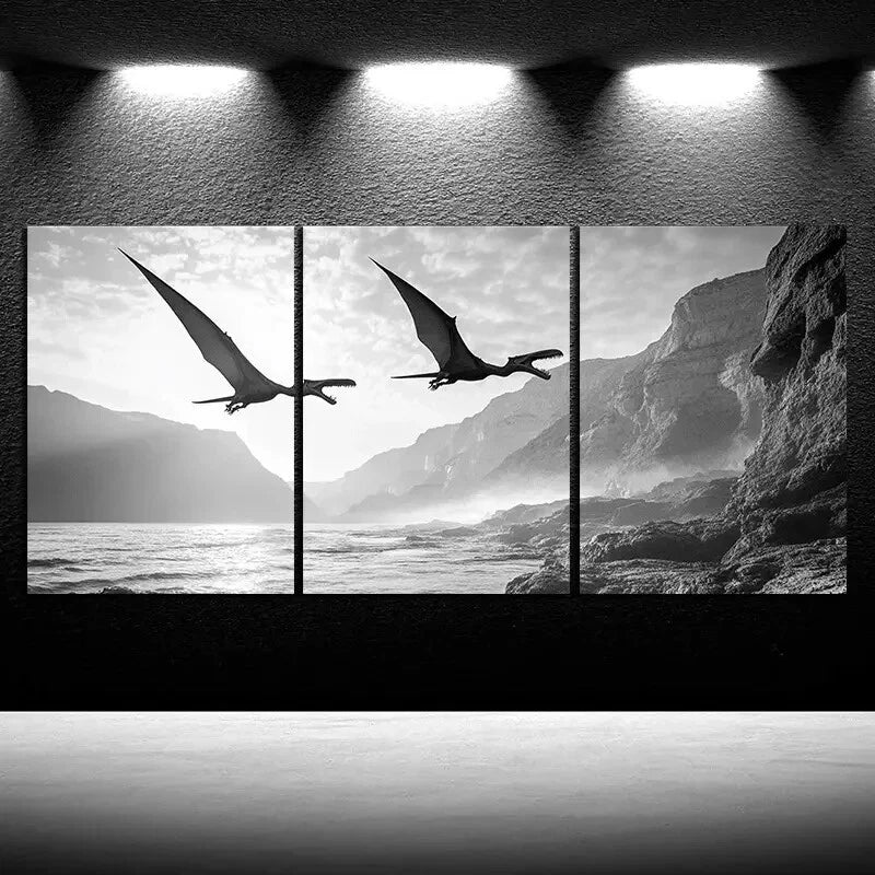3pcs Dragons Flying On The Coast Metal Print Ready to Hang Art - Bella Home Decor