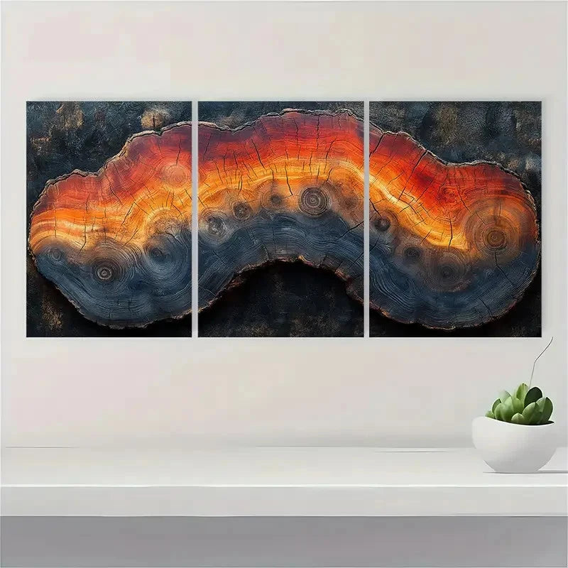 3pcs Abstract Wood Tree Ring Illustrations  RT  Wall Art Set Canvas Framed 50x70cm - High Quality Print 100% Australian Made Wall Canvas Ready to Hang - Bella Home Decor