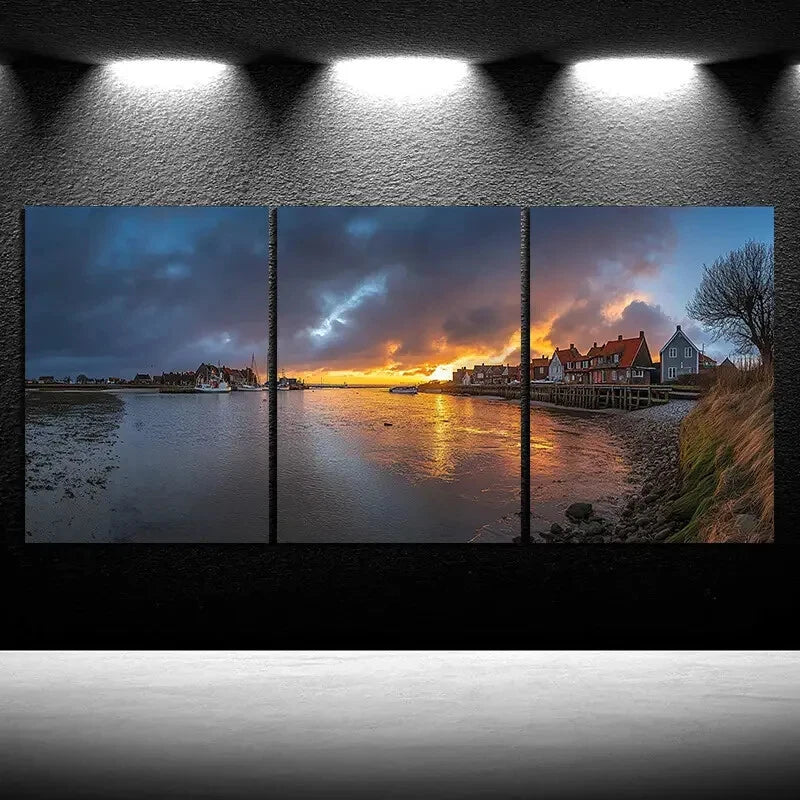 3pcs The Cottage by The Lake Scenery Metal Print Ready to Hang Art - Bella Home Decor