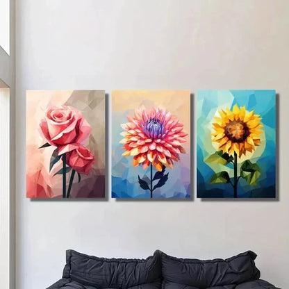 3pcs Cubism Pink Rose Abstract Dahlia Sunflower Wall Art Canvas Unframed - High Quality Print 100% Australian Made Wall Canvas - Bella Home Decor