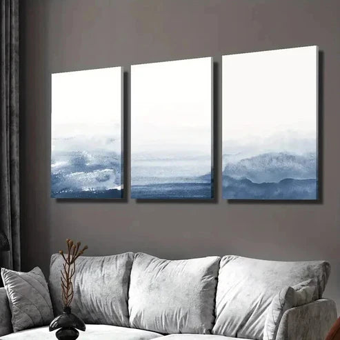 3pcs Navy Blue Gradient Abstract Wall Art Canvas Unframed - High Quality Print 100% Australian Made Wall Canvas