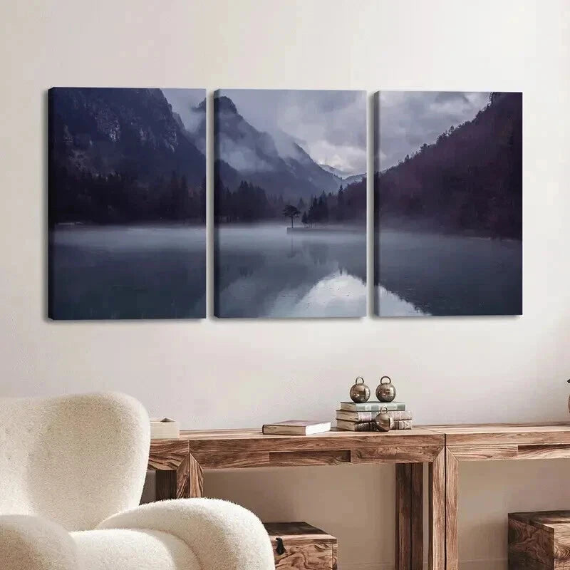 3pcs Mist Over Mountain Lake Décor Perfect Wall Art Set Canvas Framed 60x90cm - High Quality Print 100% Australian Made Wall Canvas Ready to Hang - Bella Home Decor