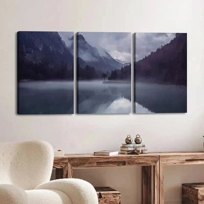 3pcs Mist Over Mountain Lake Décor Perfect Wall Art Set Canvas Framed 60x90cm - High Quality Print 100% Australian Made Wall Canvas Ready to Hang - Bella Home Decor