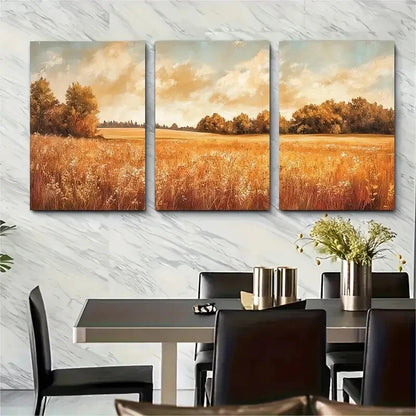 3pcs Wildflower Field Landscape Vintage Perfect Wall Art Set Canvas Framed 40x60cm - High Quality Print 100% Australian Made Wall Canvas Ready to Hang - Bella Home Decor