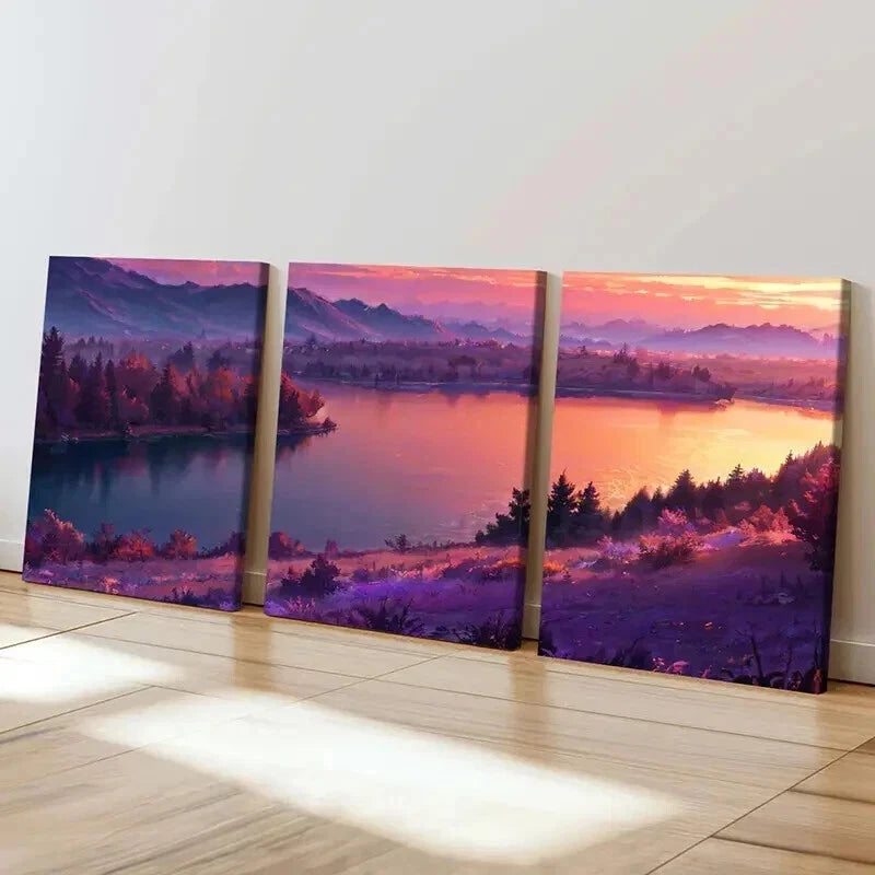 3pcs Abstract Mountains Forests and Sunsets Wall Art Set Canvas Framed 60x90cm - High Quality Print 100% Australian Made Wall Canvas Ready to Hang - Bella Home Decor
